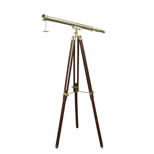 Távcső állványon, sárgaréz/fa, hossza: 69 cm, magassága: 130 cm