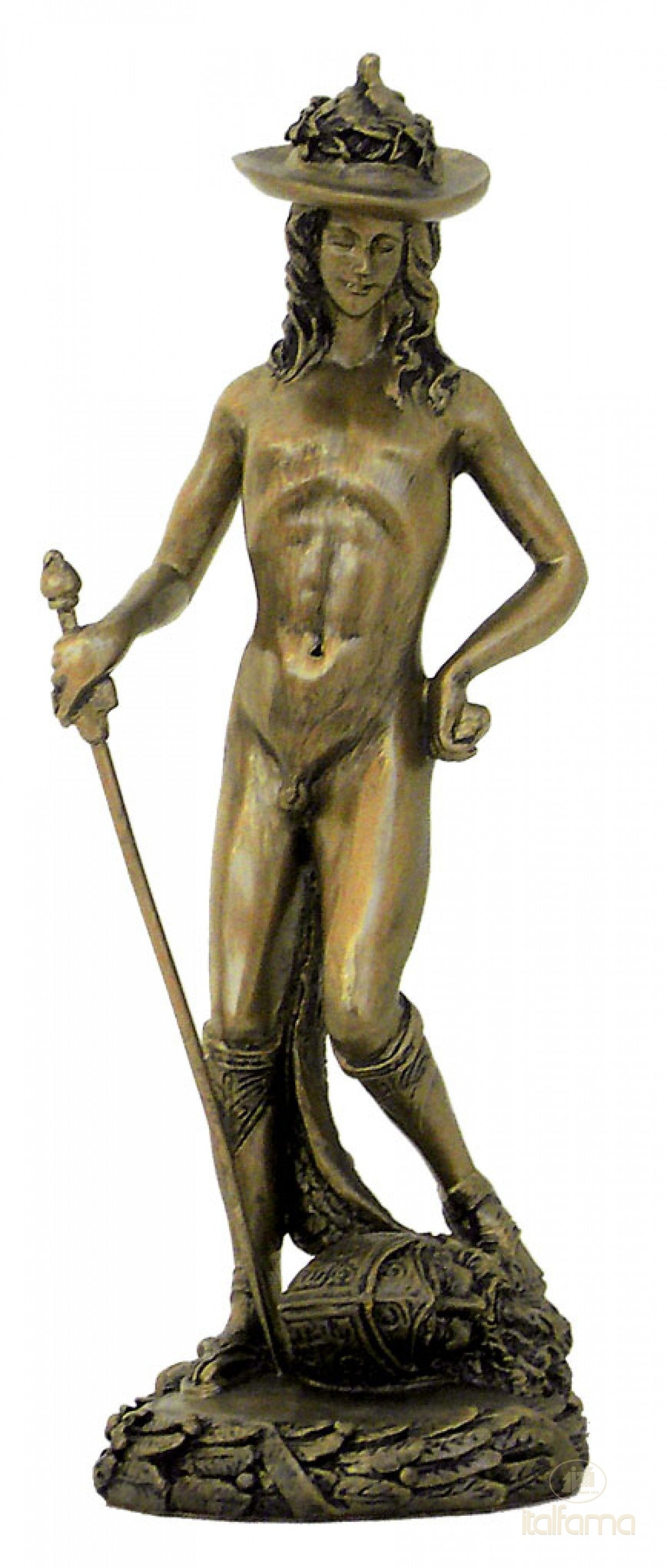 Dávid – Donatello nyomán, bronz bevonatú szobor