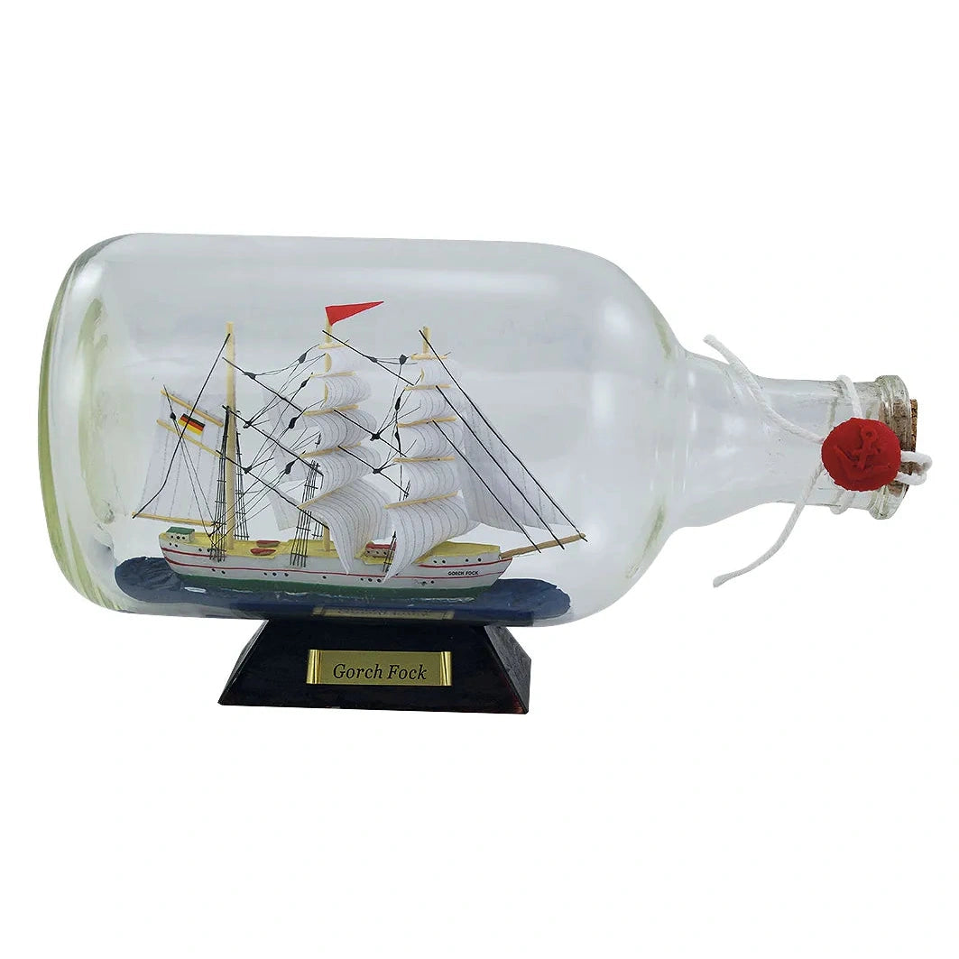 Üvegbe zárt hajó - Gorch Fock, h: 27,5 cm, m: 15 cm, ø: 12,5 cm