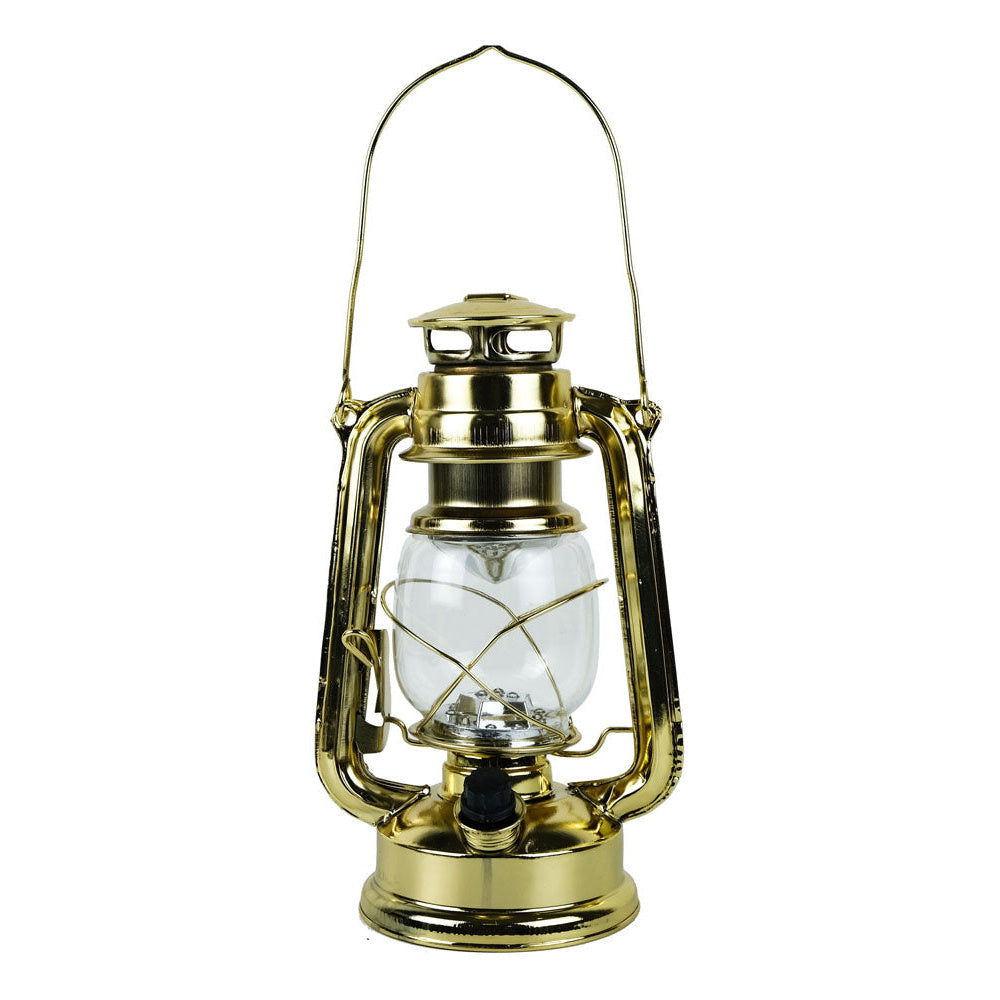 Viharlámpa, led, elemmel működő, sárgaréz színű vas, m: 24,5 cm, ø: 11,5 cm