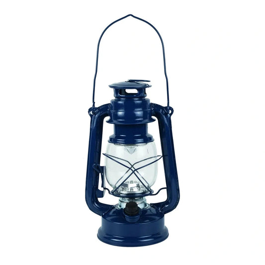 Vihar lámpás, led, akkumulátoros, kék színű vas, m: 24,5cm, ø: 11,5cm