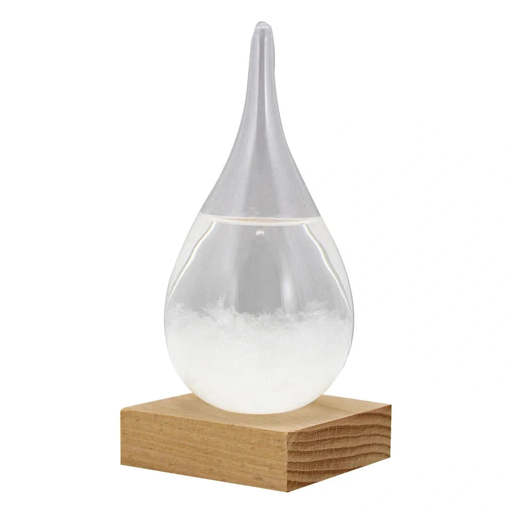 Viharüveg csepp alakban, fa talppal, magasság: 14 cm, átmérő: 6 cm