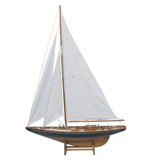 Vitorlás jacht, fa, szövet vitorlákkal, H: 75, M: 112 cm