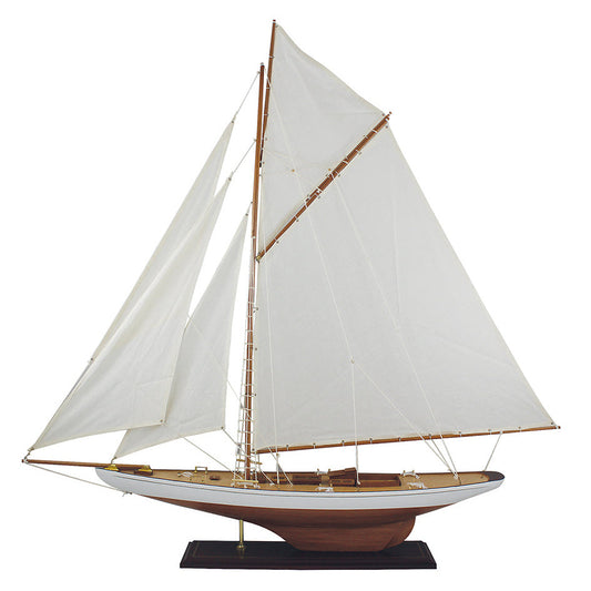 Vitorlás jacht, fa, vászon vitorlákkal, h: 120cm, m: 120cm