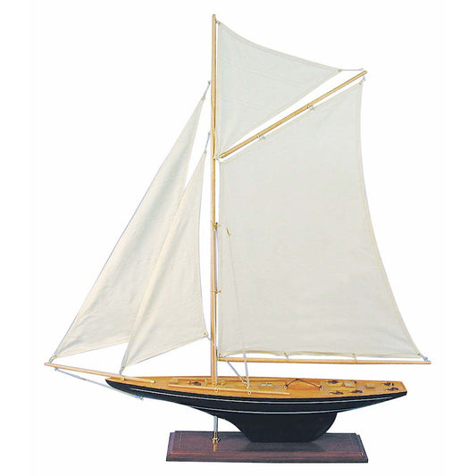 Vitorlás jacht, fa, vászon vitorlákkal, h: 80 cm, m: 85 cm