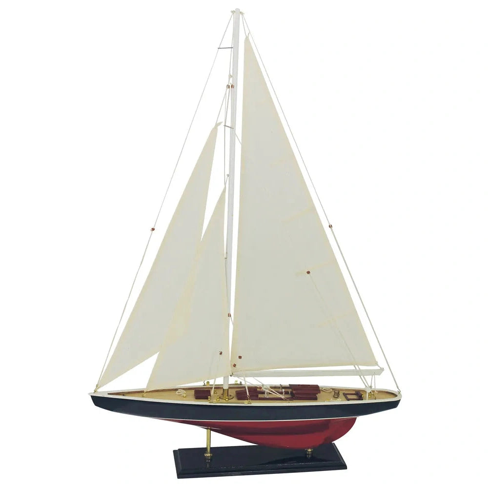 Vitorlás jacht, fa, vászonvitorlákkal, h: 60 cm, m: 86 cm