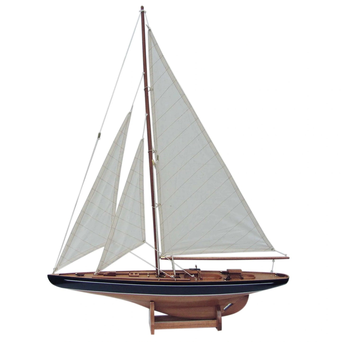 Vitorlás jacht, fa, vászonvitorlákkal, H: 60cm, M: 80cm