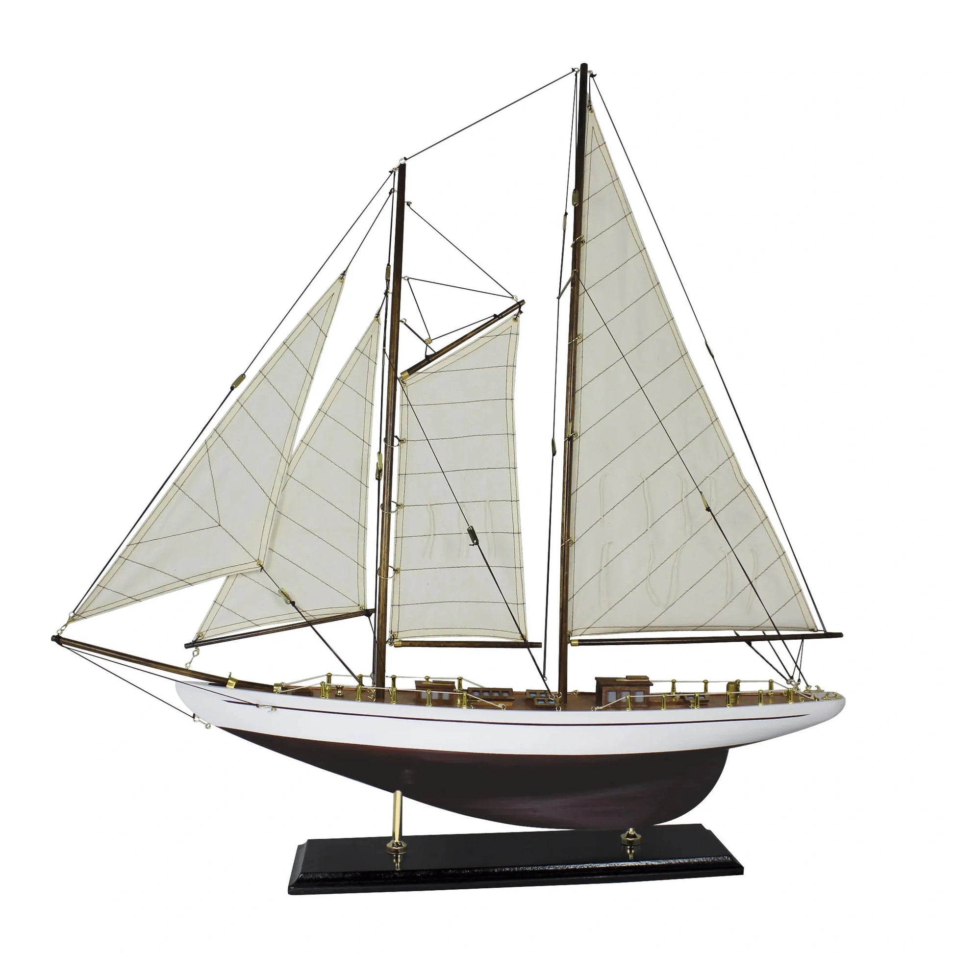 Vitorlás jacht, fa, vászonvitorlákkal, H: 71 cm, M: 74 cm