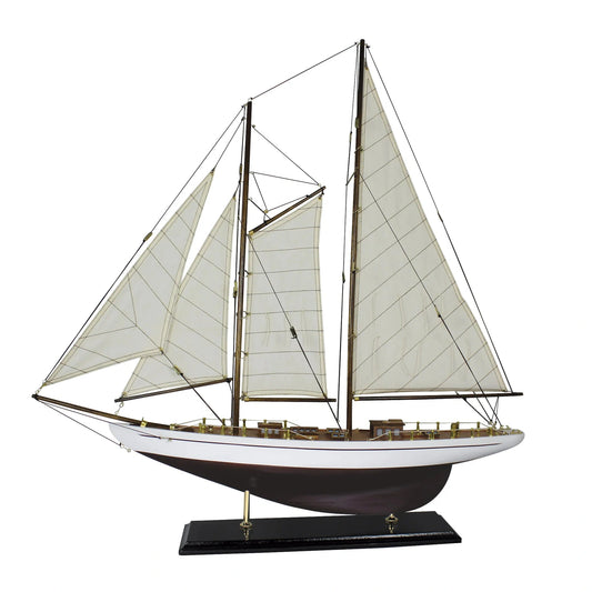 Vitorlás jacht, fa, vászonvitorlákkal, H: 71 cm, M: 74 cm
