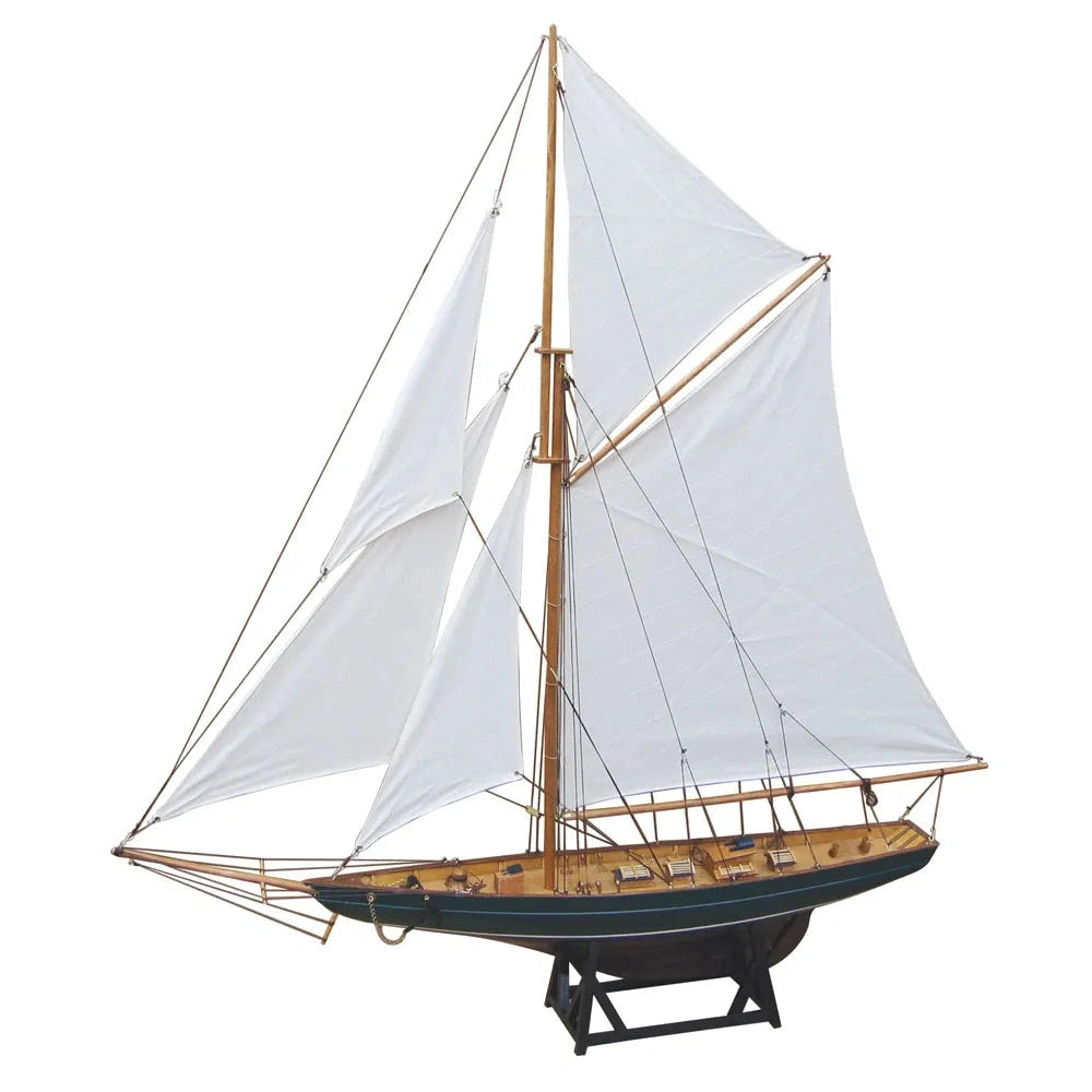 Vitorlás jacht, fa, vászonvitorlákkal, h: 85 cm, m: 92,5 cm