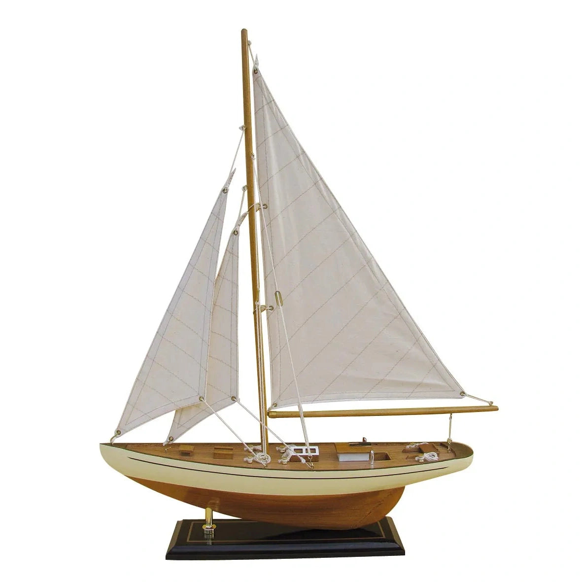 Vitorlás jacht, fából, vászonvitorlákkal, h: 40 cm, m: 54 cm