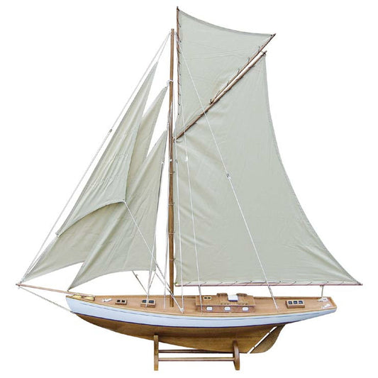 Vitorlás jacht, fából, vászonvitorlákkal, hossza: 125 cm, magassága: 135 cm
