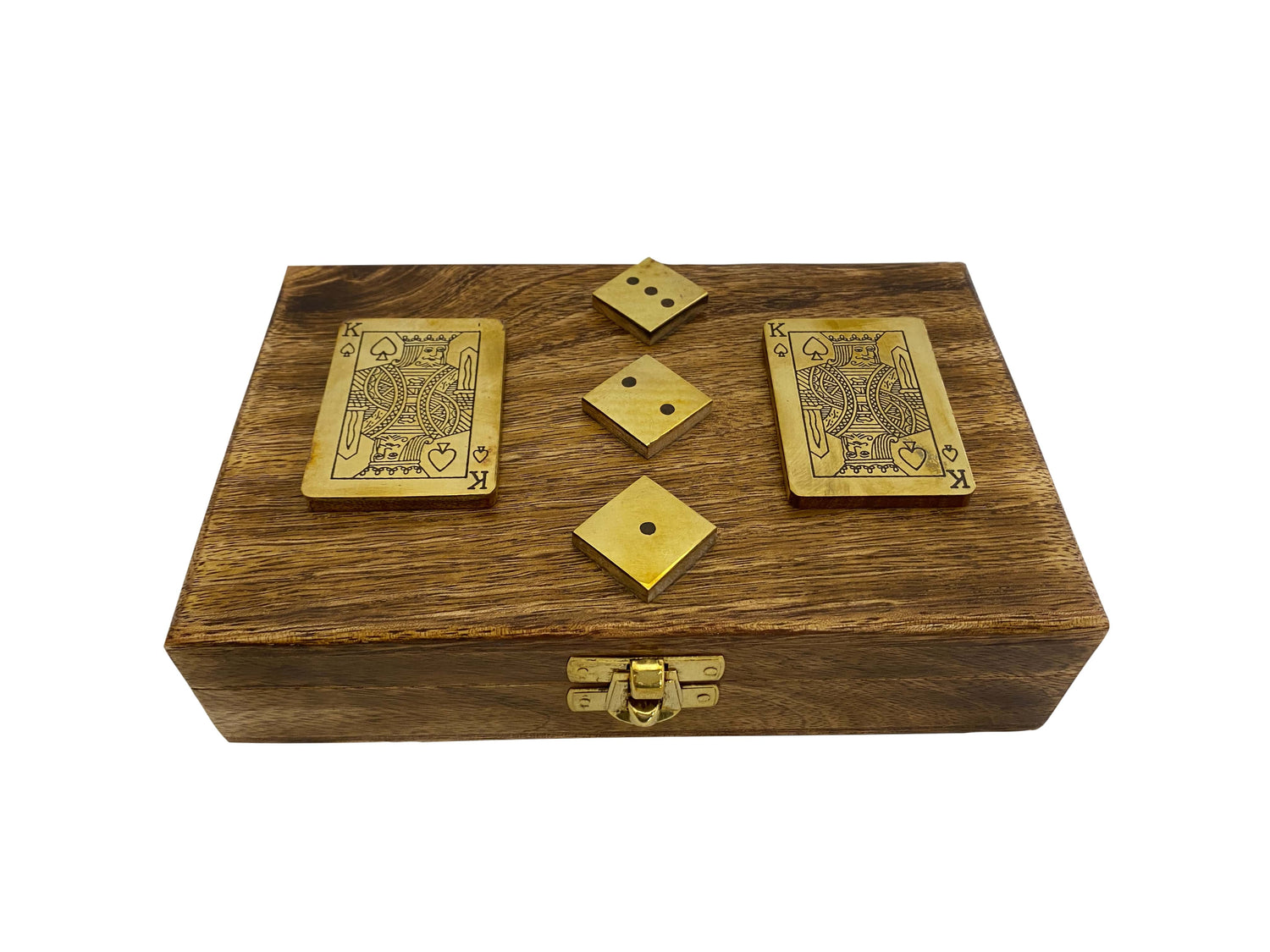 Francia kártya és dobókockák réz betétes mangó fa dobozban