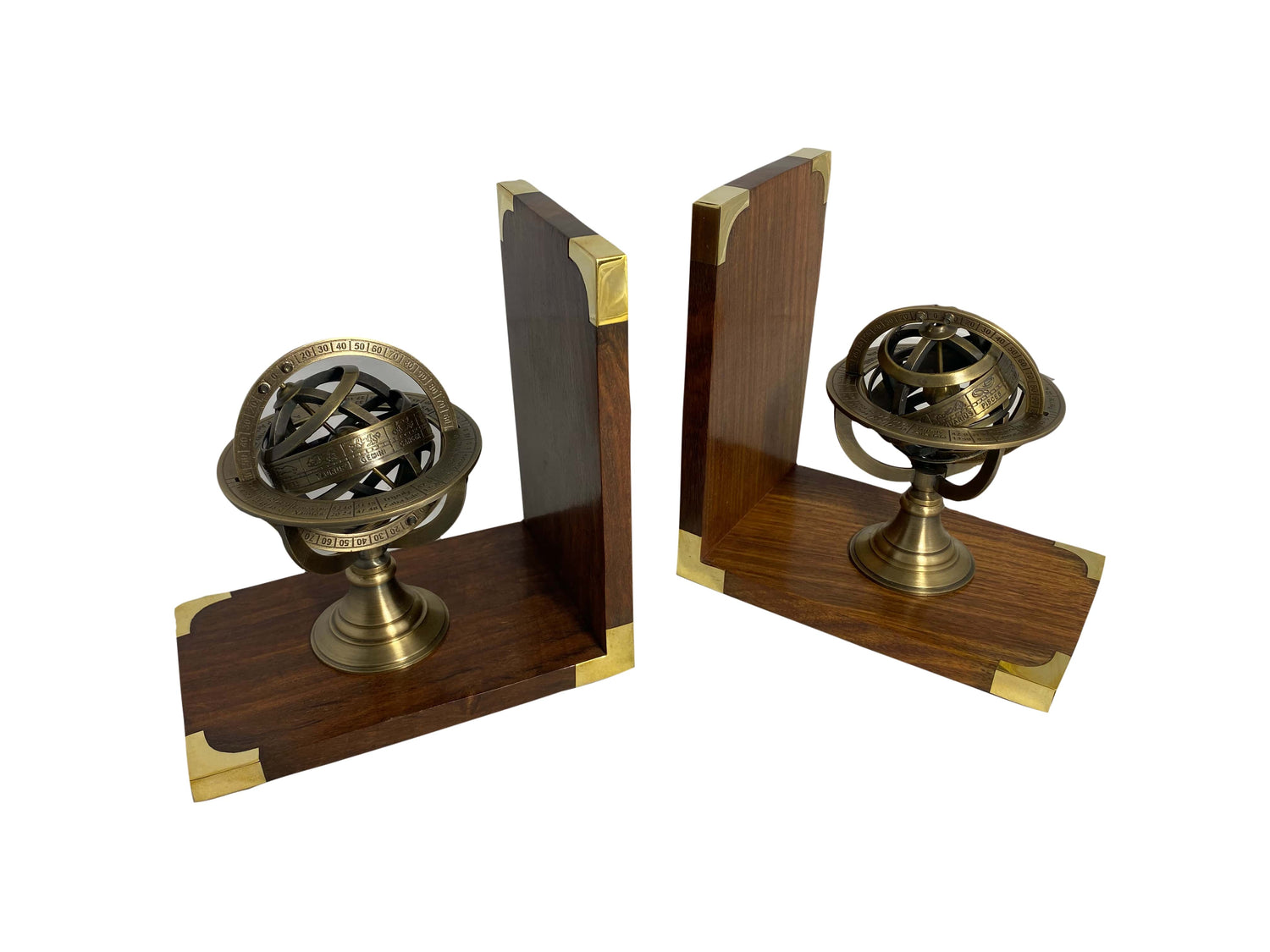 Könyvtámasz réz armilláris gömb fa talpon