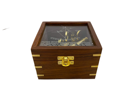 Réz szextáns üveges fa dobozban